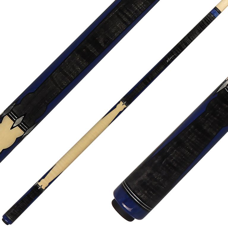 J Pechauer P12N Pro Series Pool Cue - Carbon Stain with Blue Juma and Pearl Inlays