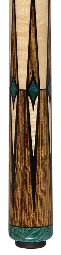 J Pechauer P13R Pro Series Pool Cue - Bocote and Maple with Malachite Inlays