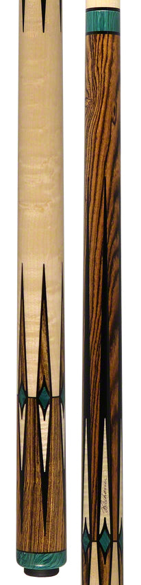 J Pechauer P13R Pro Series Pool Cue - Bocote and Maple with Malachite Inlays