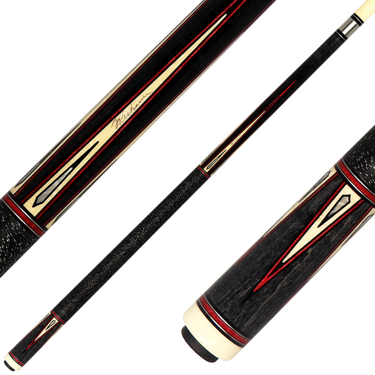 J Pechauer P15N Pro Series Pool Cue - Smoke Stain with Red Framed Maple Points