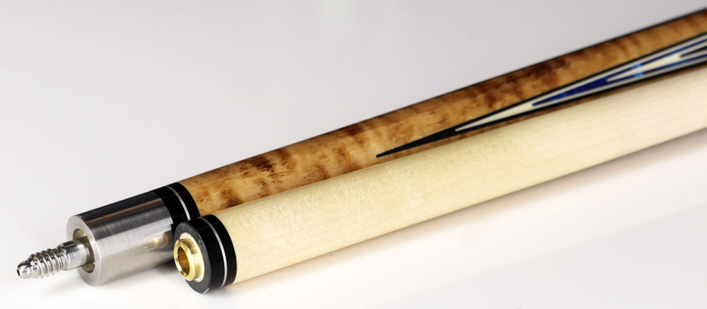 J Pechauer P16R Pro Series Pool Cue - Natural Stain with Blue Framed Black Points