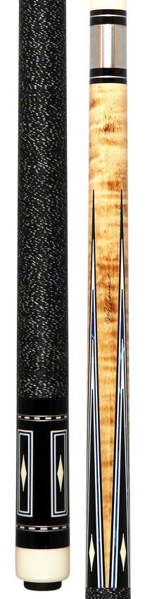 J Pechauer P16R Pro Series Pool Cue - Natural Stain with Blue Framed Black Points