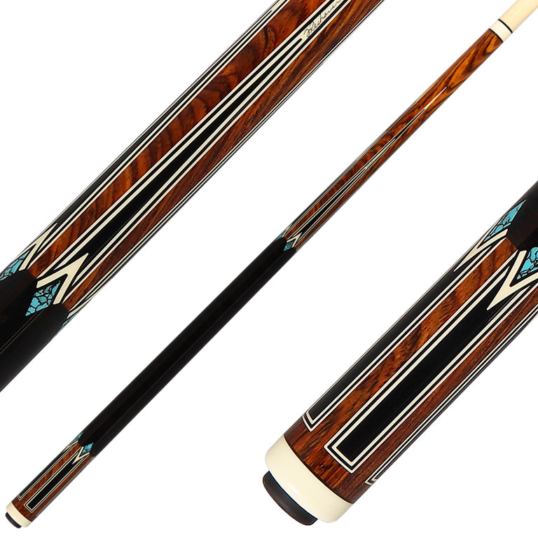 J Pechauer P17N Pro Series Pool Cue - Cocobolo with Black Points and Turquoise Inlays