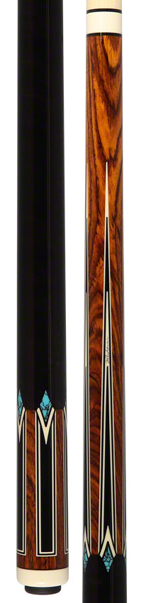J Pechauer P17R Pro Series Pool Cue - Cocobolo with Black Points and Turquoise Inlays