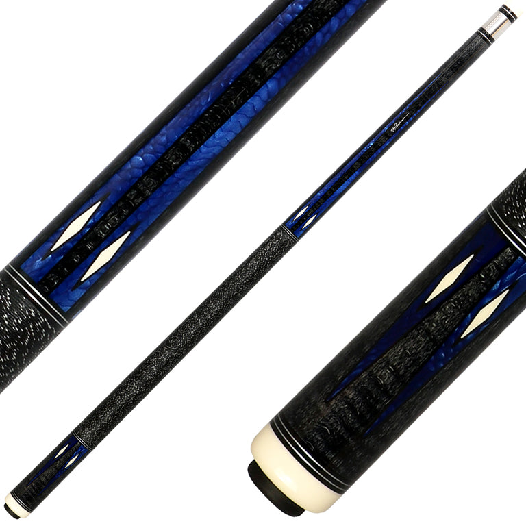 J Pechauer P19C-B Pro Series Pool Cue - Ebony Stain with Blue Avorion Points