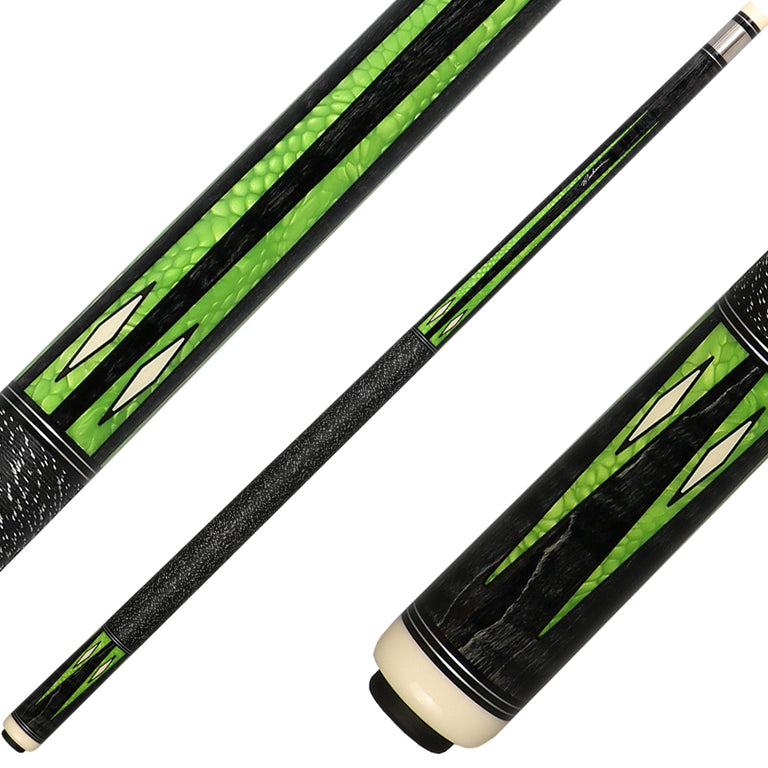 J Pechauer P19C-G Pro Series Pool Cue - Ebony Stain with Green Avorion Points