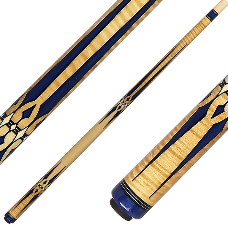 J Pechauer P19N Pro Series Pool Cue - Natural Stain with Ebony Framed Blue Juma Points