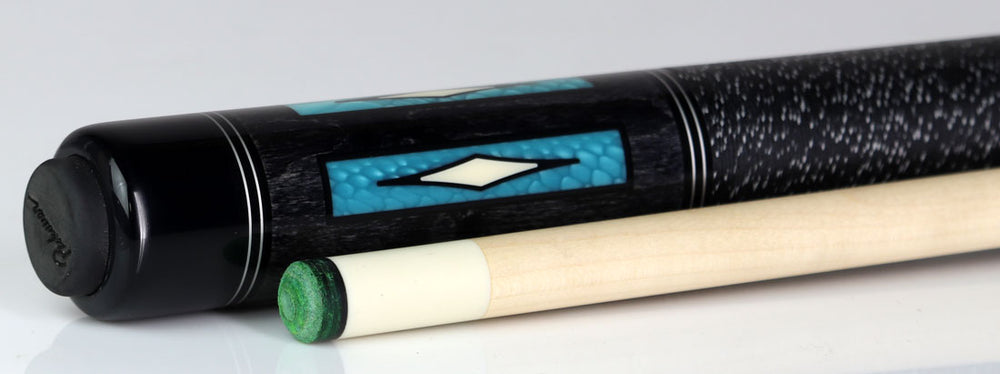 J Pechauer P20C-AQ Pro Series Pool Cue - Charcoal Stain with Aquamarine Avorion Points