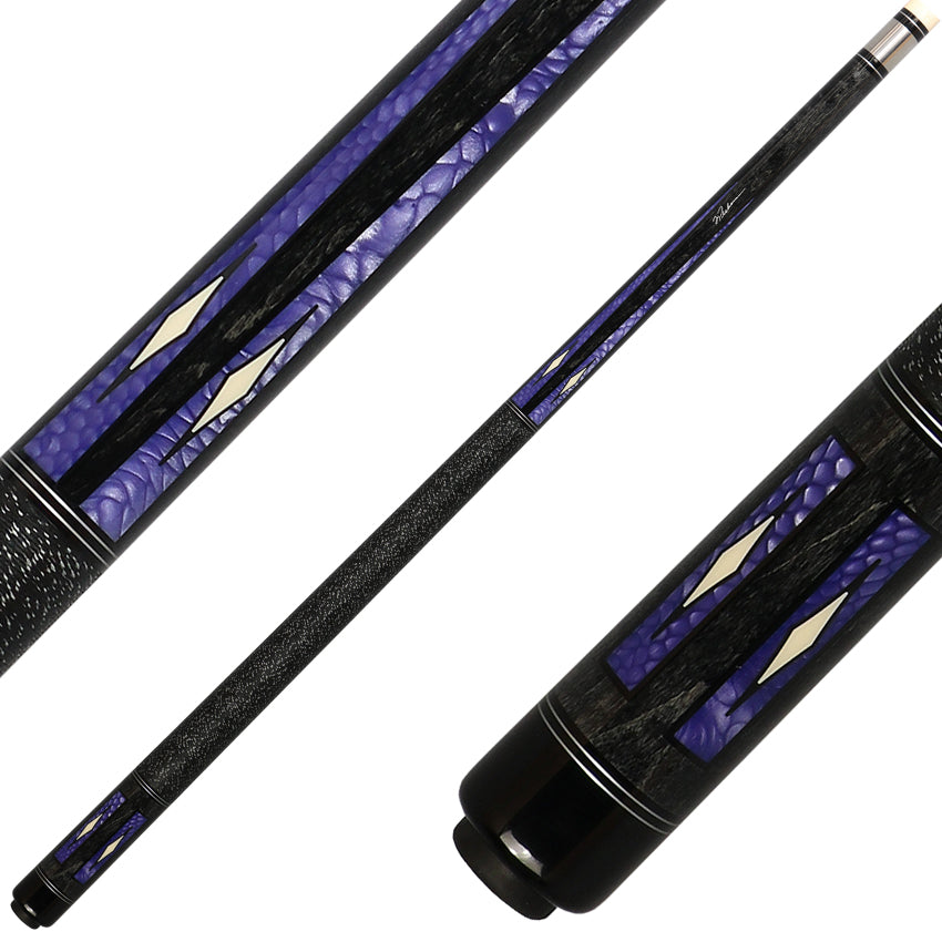 J Pechauer P20C-P Pro Series Pool Cue - Charcoal Stain with Purple Avorion Points