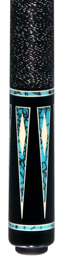 J Pechauer P20R Pro R Series Pool Cue - Ebony - Stained Maple with Sim. Ivory Framed Turquoise Points with Irish Linen Wrap