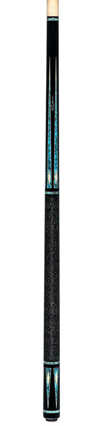 J Pechauer P20R Pro R Series Pool Cue - Ebony - Stained Maple with Sim. Ivory Framed Turquoise Points with Irish Linen Wrap