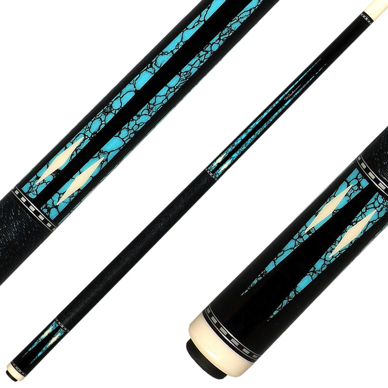 J Pechauer P21N Pro Series Pool Cue - Black with Turquoise Points
