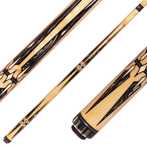 J Pechauer P22R Pro R Series No Wrap Pool Cue - No-Stained Maple with Black and White Malachite Points 1