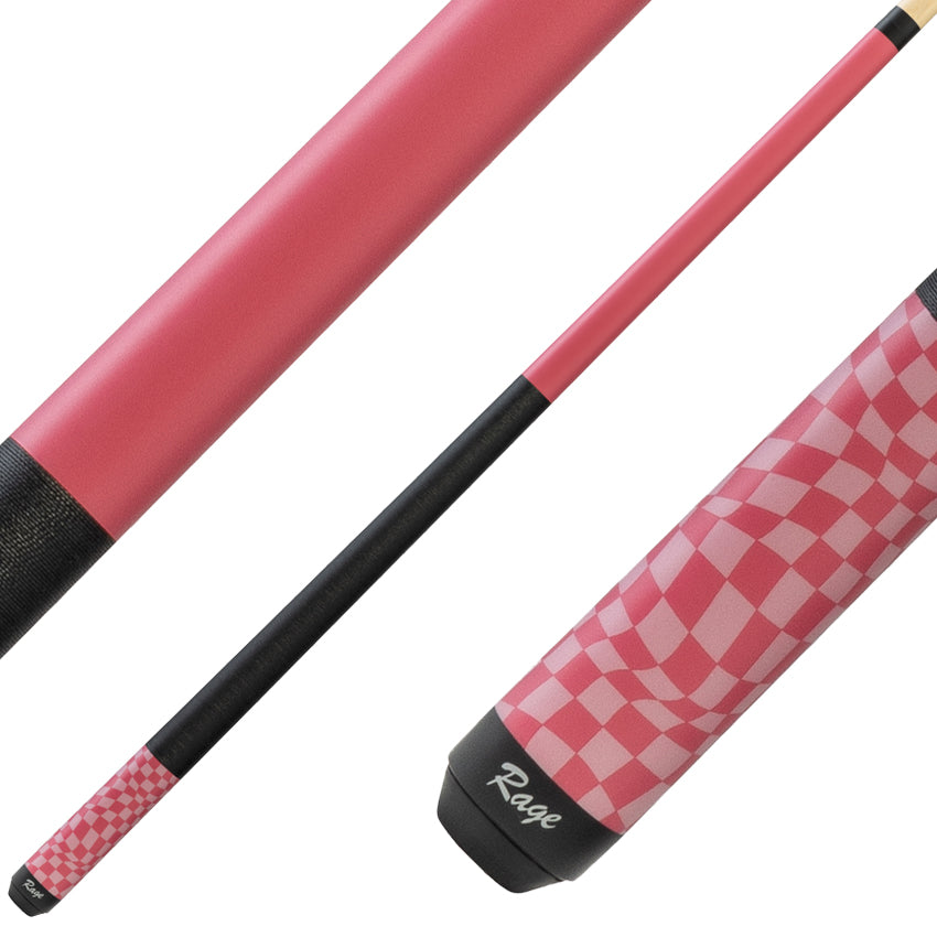 Rage RG09 Pool Cue with Pressed Nylon Wrap - Dark Fuchsia Warped Checkers