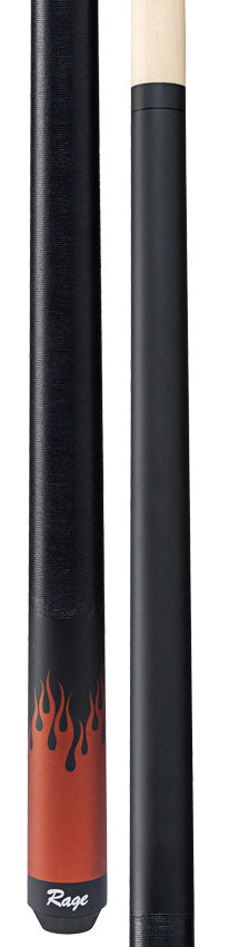 Rage RG52 Pool Cue with Black Linen Wrap - Matte Black Forearm and Orange Flames