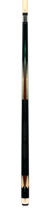 McDermott H 1752 H-Series Pool Cue - Black with Snakewood and Maple Points with Lizard Leather Wrap