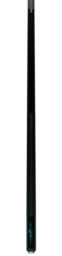 Bull Carbon Black with 2 Iridescent Turquoise Diamond Inlays Play Cue with Black Linen Wrap