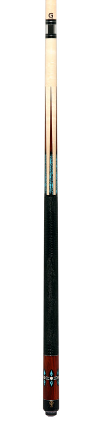 McDermott G606 G Series Pool Cue - Maple with 6 Turquoise/Cocobolo Points and Lizard Leather Wrap