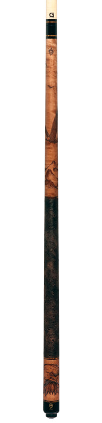 McDermott G438 G Series Pool Cue - Michigan Maple with Wildfire 3D Birds of Prey and Embossed Ostrich Leather Wrap