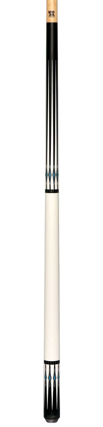 KODA KD55 No Wrap Pool Cue - Black-Stained Maple with White Points and Blue Inlay Graphic