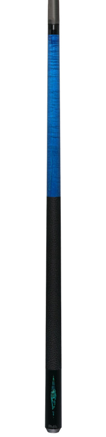 Bull Carbon Blue Stained Maple with Blue Genuine Shell Inlays Play Cue with Textured Leather Wrap 6