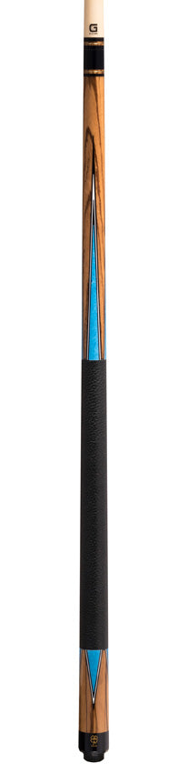 McDermott G1002 G Series Pool Cue - Zebrawood with Denim Blue Points and Textured Leather Wrap