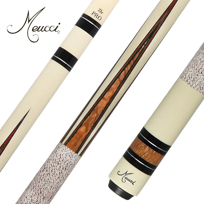Meucci Ultra Piston UP-1 Pool Cue - Imitation Ivory with Tulipwood Points and "The Pro" Shaft