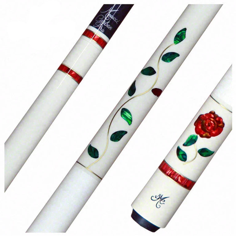 Meucci BMC White Glass Rose Pool Cue with Carbon Shaft - BMCGRWHC