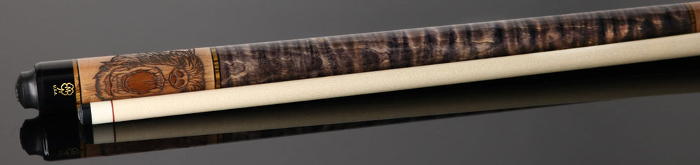 McDermott G339 G Series No Wrap Pool Cue - Wildfire 3D Grizzly Bear with Gray-Stained Maple Wrap Handle