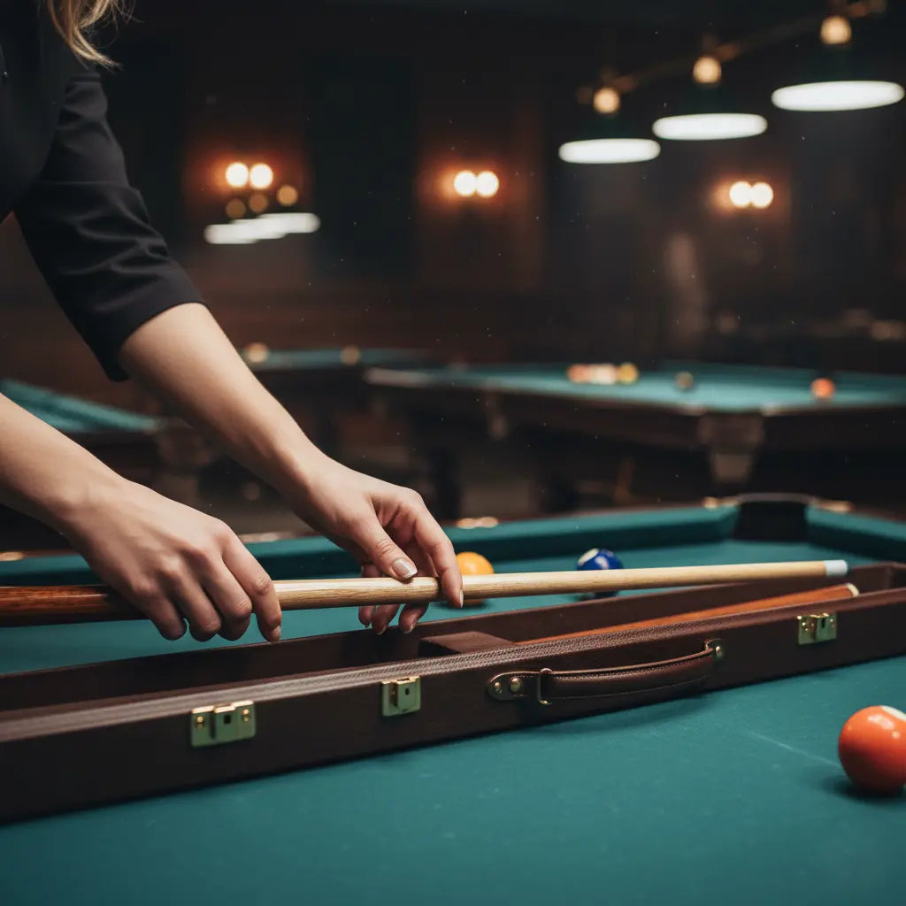 Putting a pool cue into a protective case