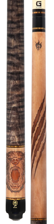 McDermott G339 G Series No Wrap Pool Cue - Wildfire 3D Grizzly Bear with Gray-Stained Maple Wrap Handle