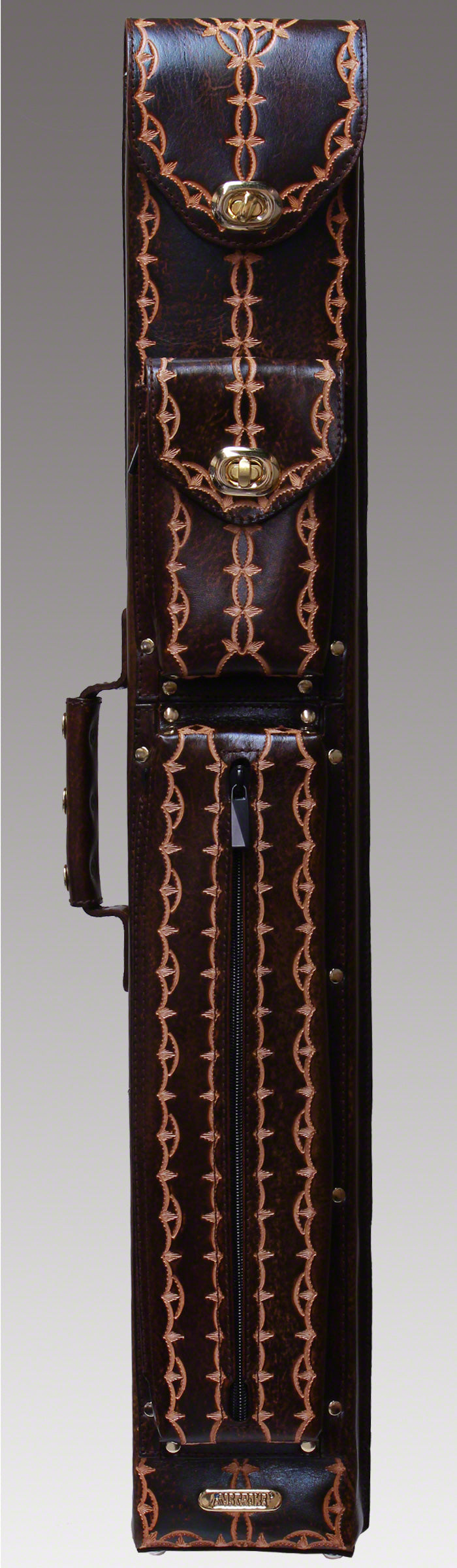 Instroke 2x4 FIT-B Brown Hand Tooled Pool Cue Case