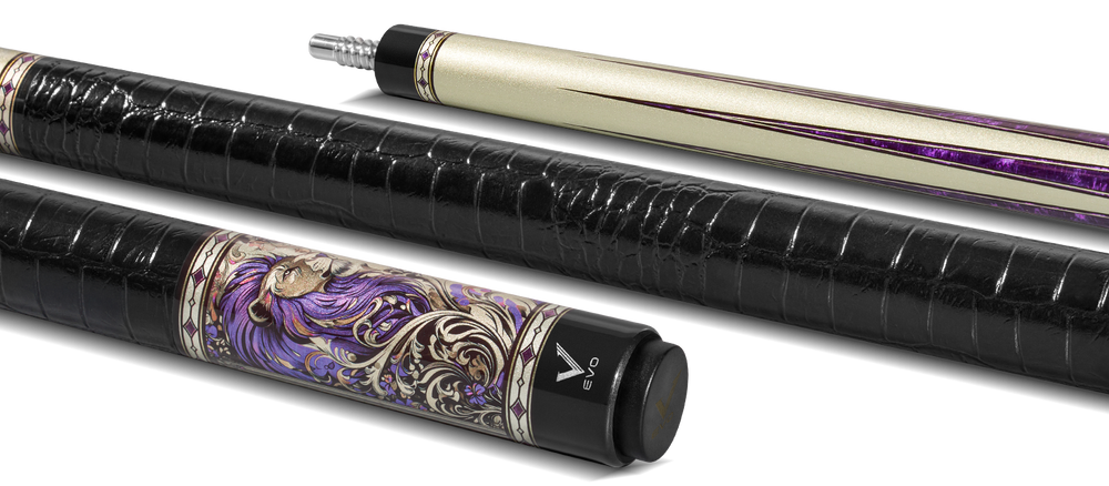 EVO Beast Amethyst Lion Leather Wrap Pool Cue