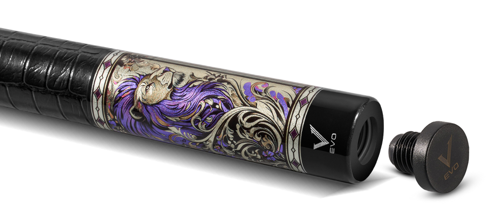 EVO Beast Amethyst Lion Leather Wrap Pool Cue