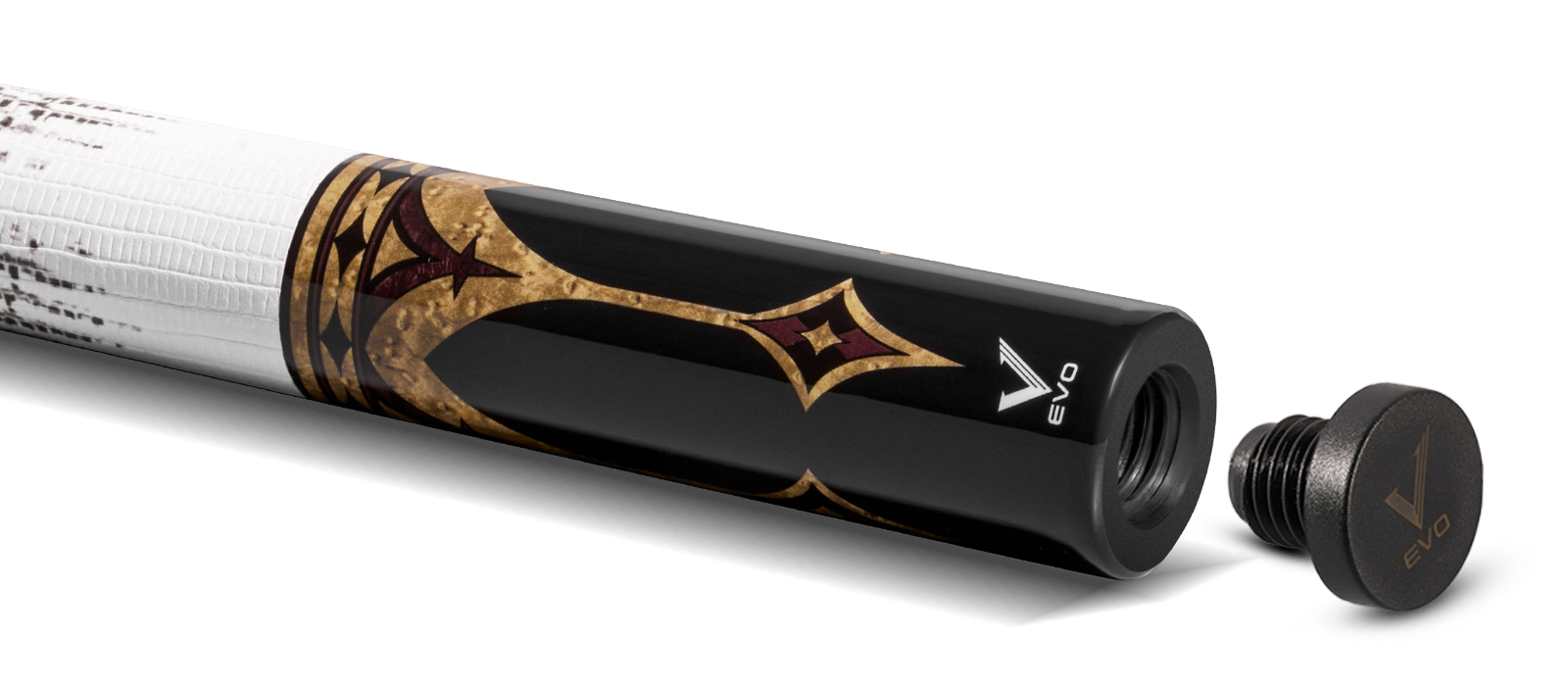 EVO Crown Royal Black Pool Cue with White Lizard Wrap