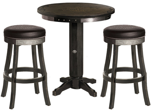 Harley Davidson Pub Table and Stools Set - Bar and Shield Flames Vintage Black 1
