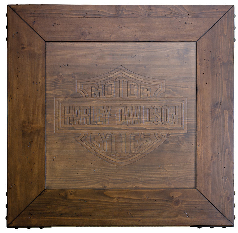 Harley Davidson Pub Table and Stools Set - Bar and Shield Square Table Set Industrial Rawhide Brown