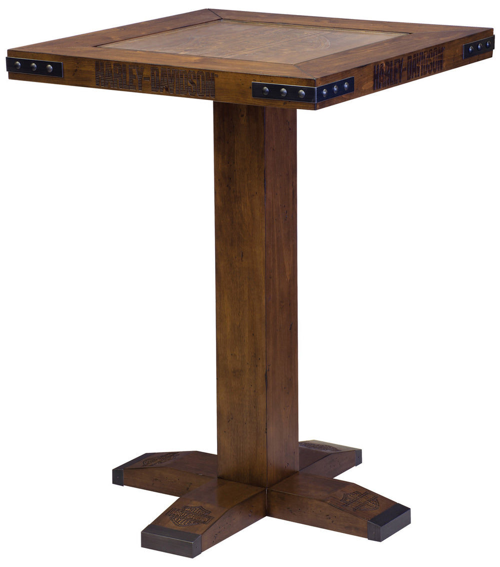 Harley Davidson Pub Table and Stools Set - Bar and Shield Square Table Set Industrial Rawhide Brown