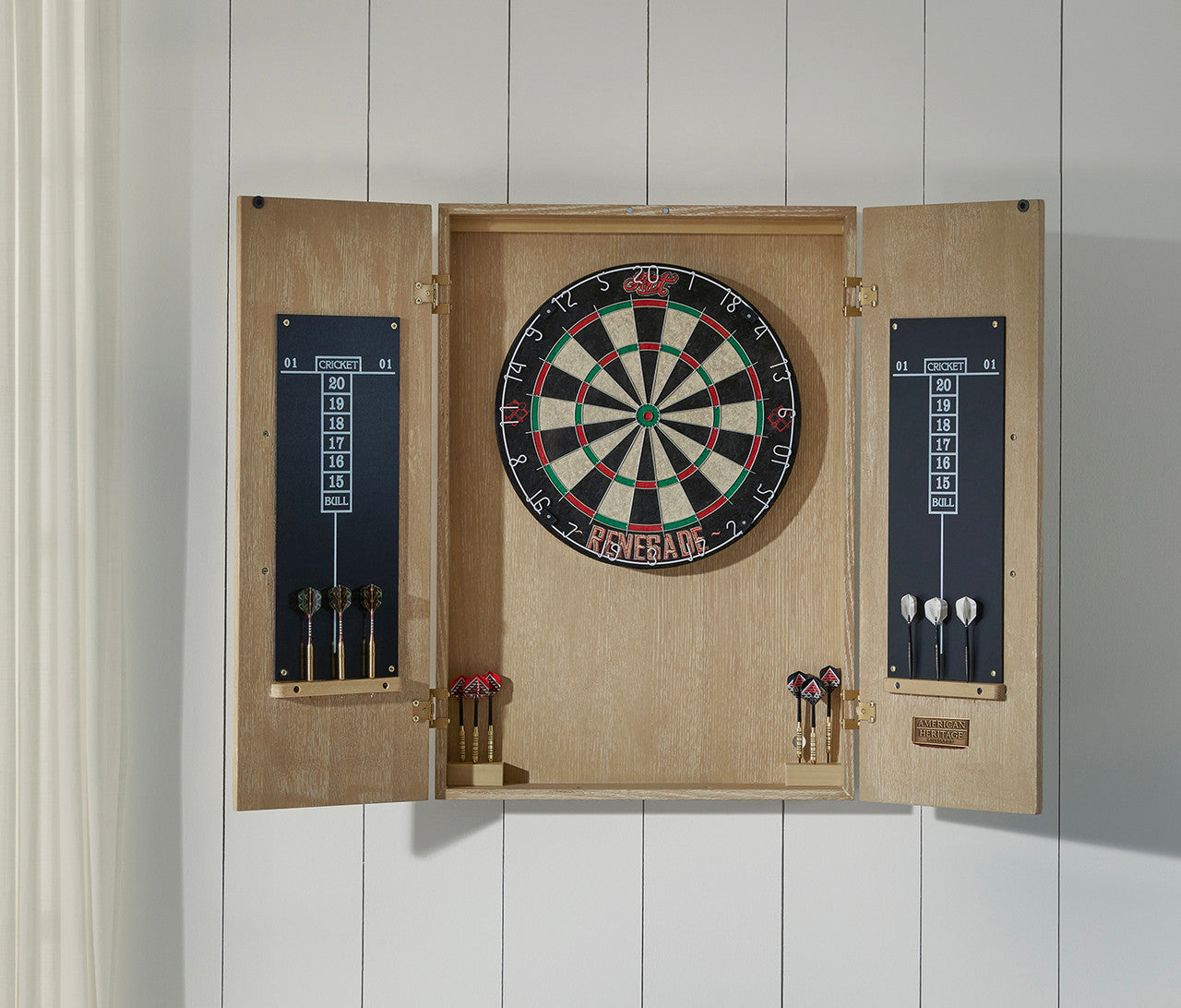 American Heritage Wall Mount Port Royal Dartboard Cabinet - White Oak