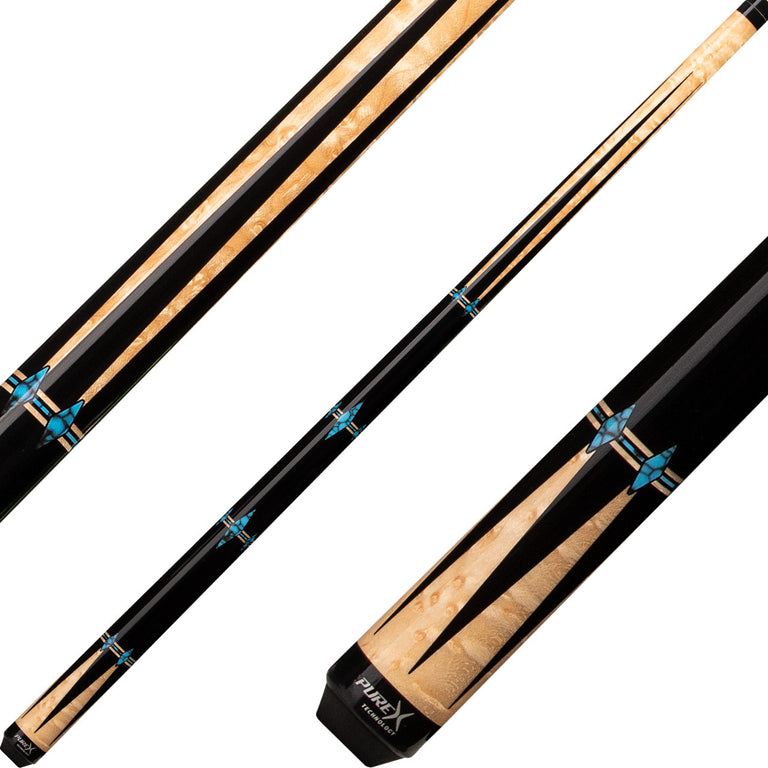Pure X HXTE13 Cue - Golden Birdseye Maple with Black and Blue Graphics