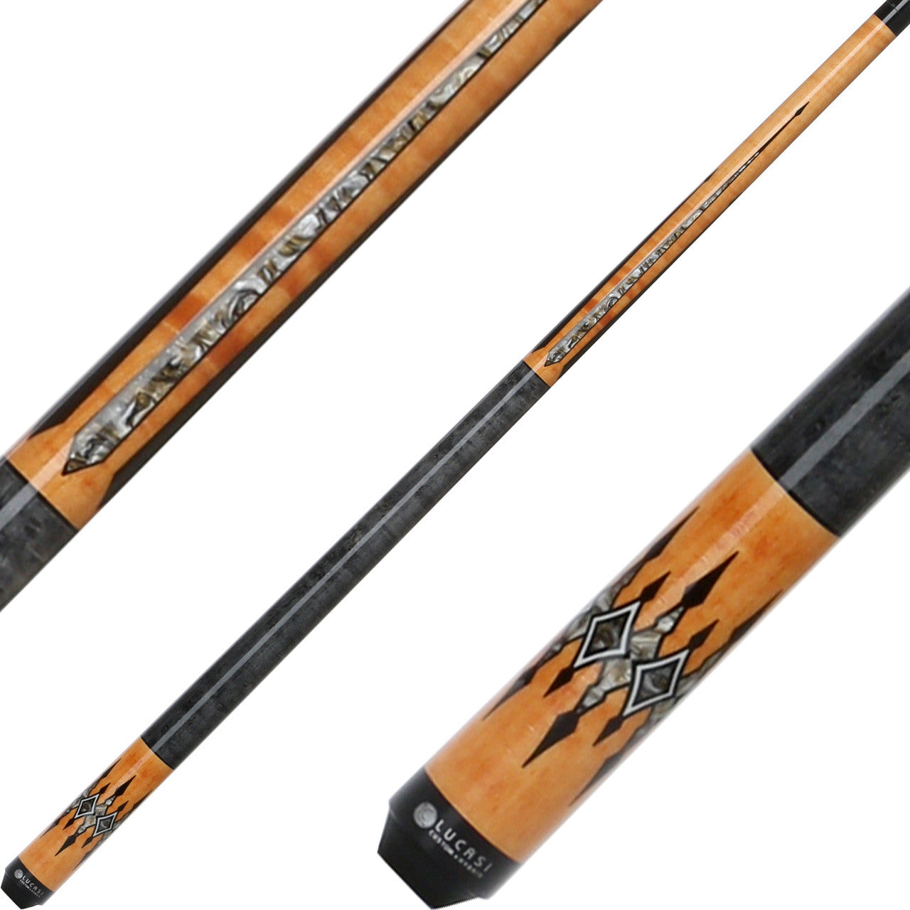 Lucasi LZC49 Custom Gold Curly Maple with Grey and Gold Pearl Points Cue