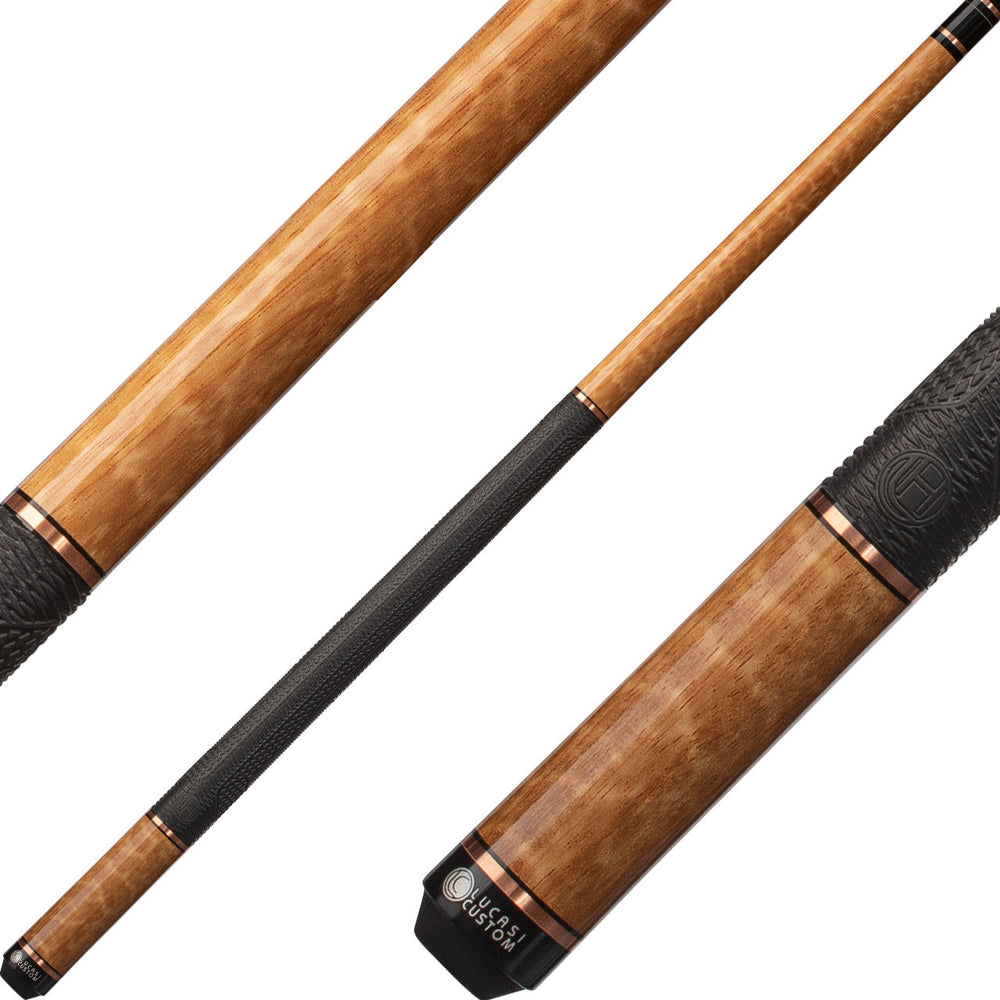 Lucasi LHE42 Hybrid Exotic Apitong with 3mm Rose Gold Rings Cue