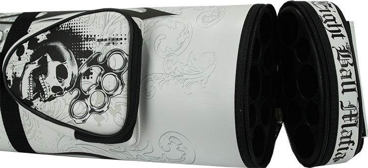 Eight Ball Mafia 3x5 Hard Cue Case - White with Skulls and Brass Knuckles
