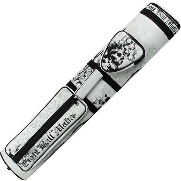 Eight Ball Mafia 3x5 Hard Cue Case - White with Skulls and Brass Knuckles