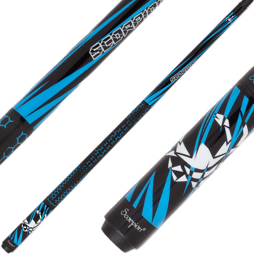 Scorpion SW30 Pool Cue - Black with Sky Blue Slanted Points 1