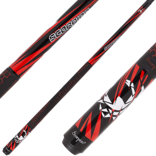 Scorpion SW32 Pool Cue - Black with Red Slanted Points 1