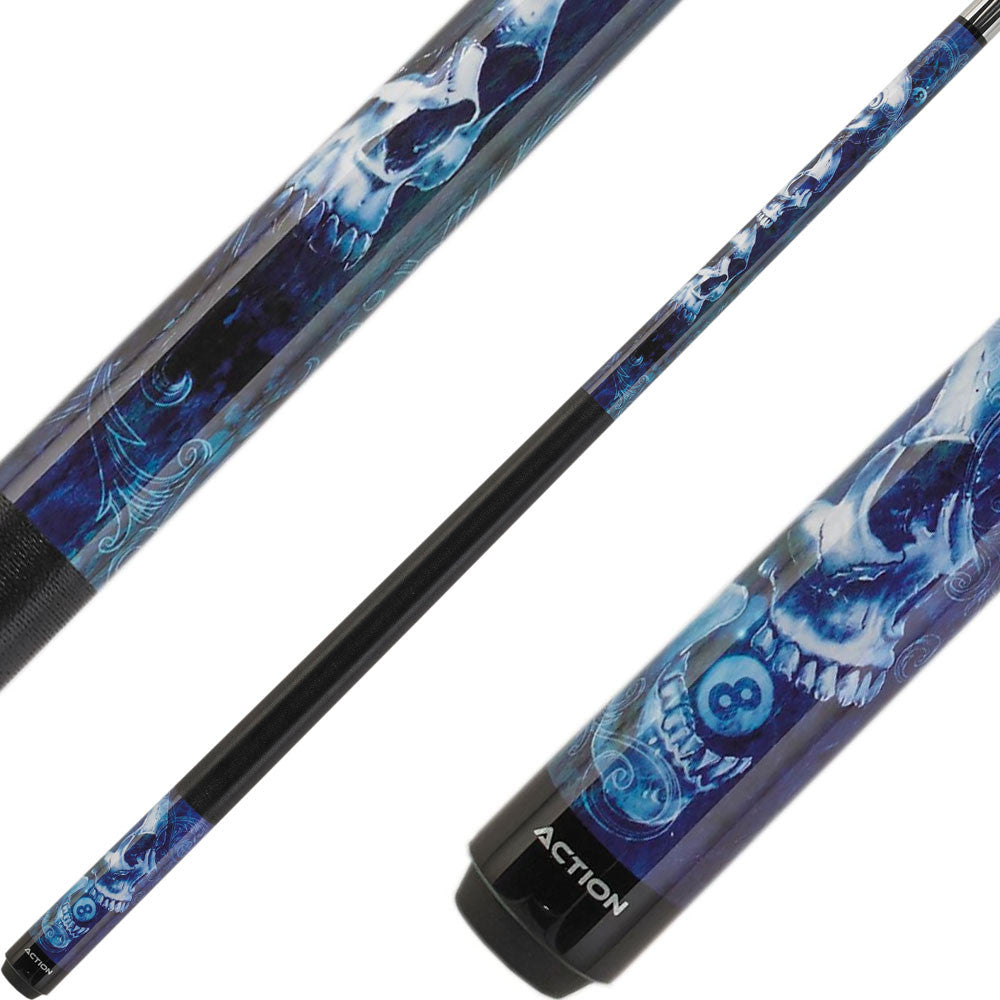 Eight Ball Mafia EBM19 Play Cue - Blue Stacked Skulls
