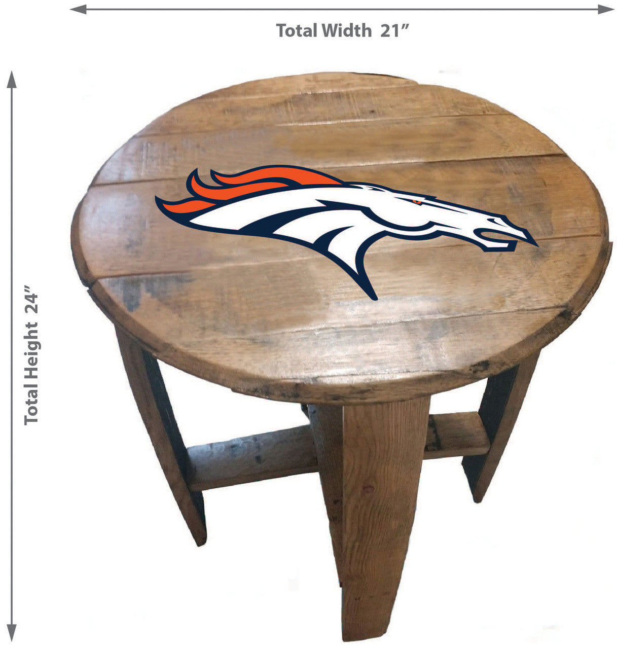 Denver Broncos Oak Barrel Table