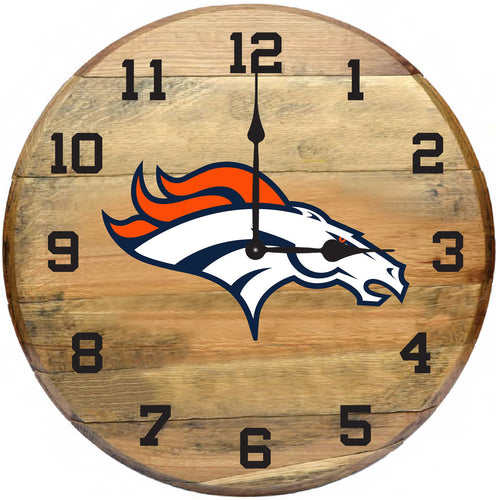 Denver Broncos Oak Barrel Clock 1