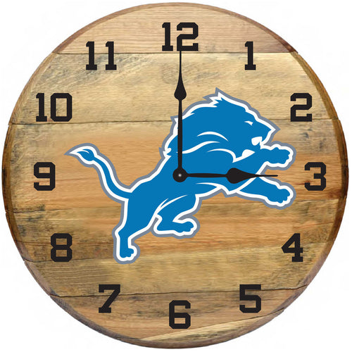 Detroit Lions Oak Barrel Clock 1